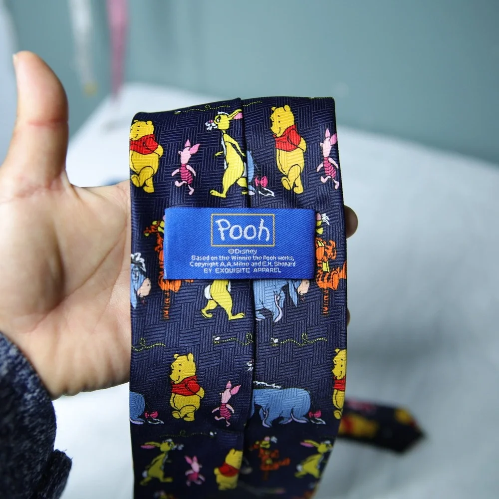 Disney Winnie the Pooh Navy Blue Silk Necktie Hundred Acre Wood Characters Tie